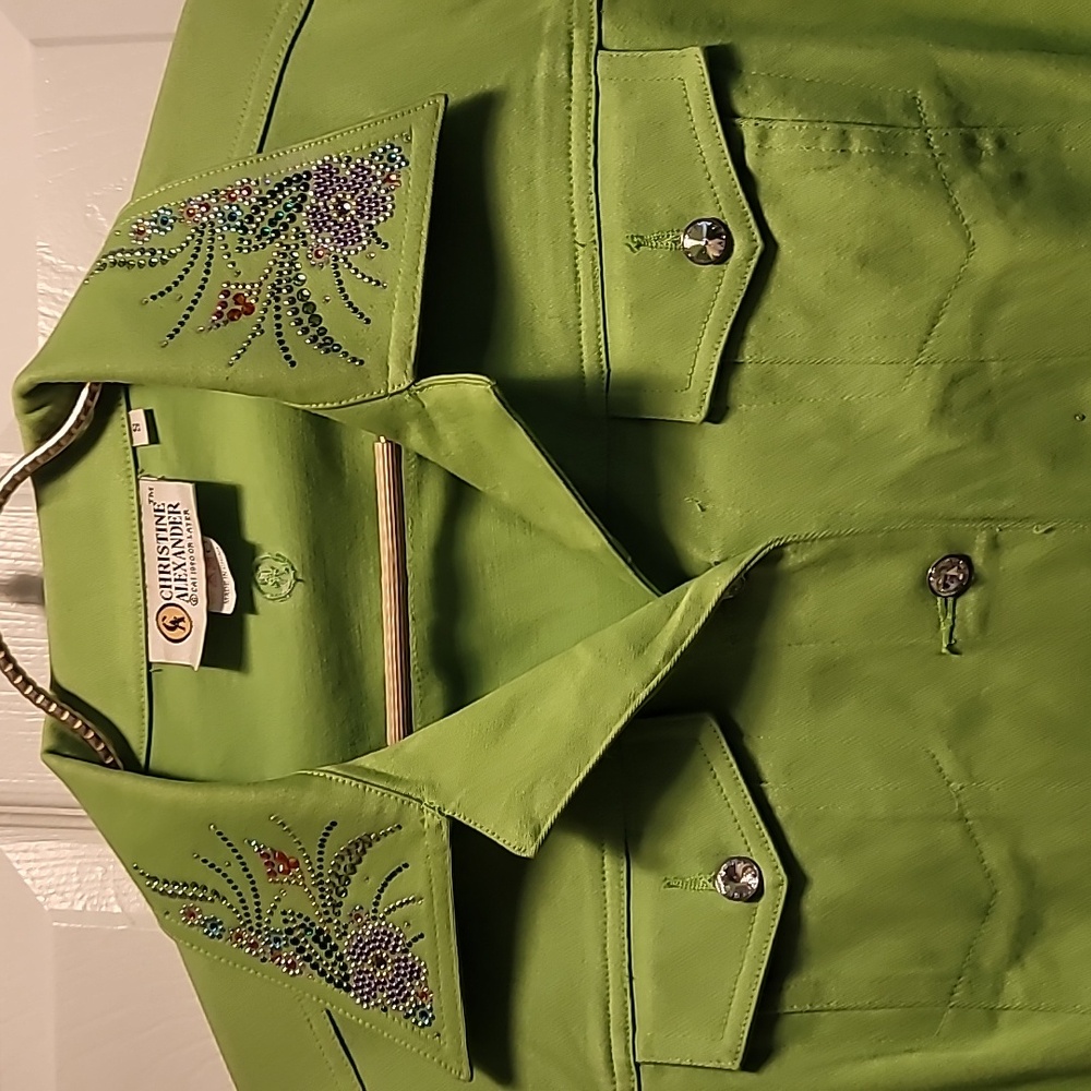 Christine Alexander Lime Green Denim Embellished Jacket Sz Small - Picture 2 of 8
